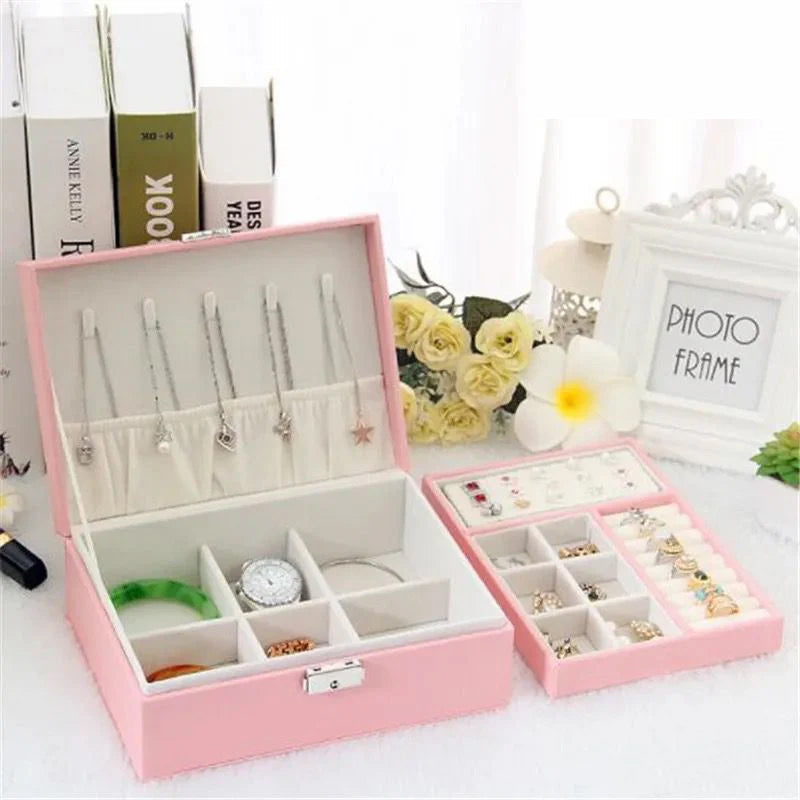 2-Layer Foldable Jewelry Organizer with Lock