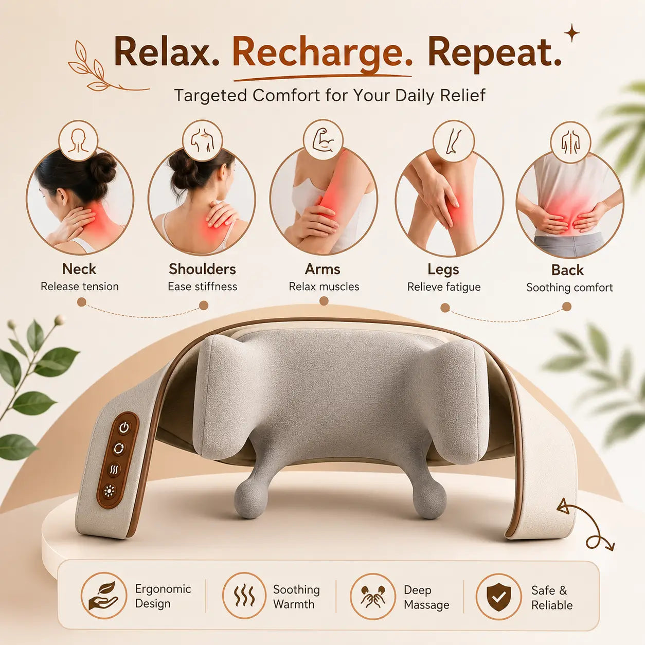 Cordless Neck & Back Massager with Heat Therapy