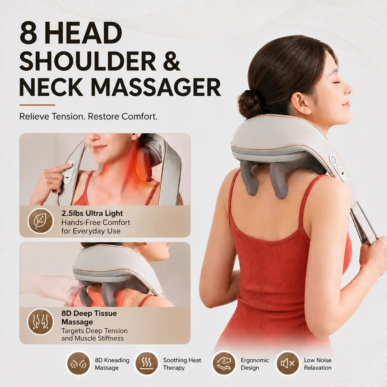 Cordless Neck & Back Massager with Heat Therapy