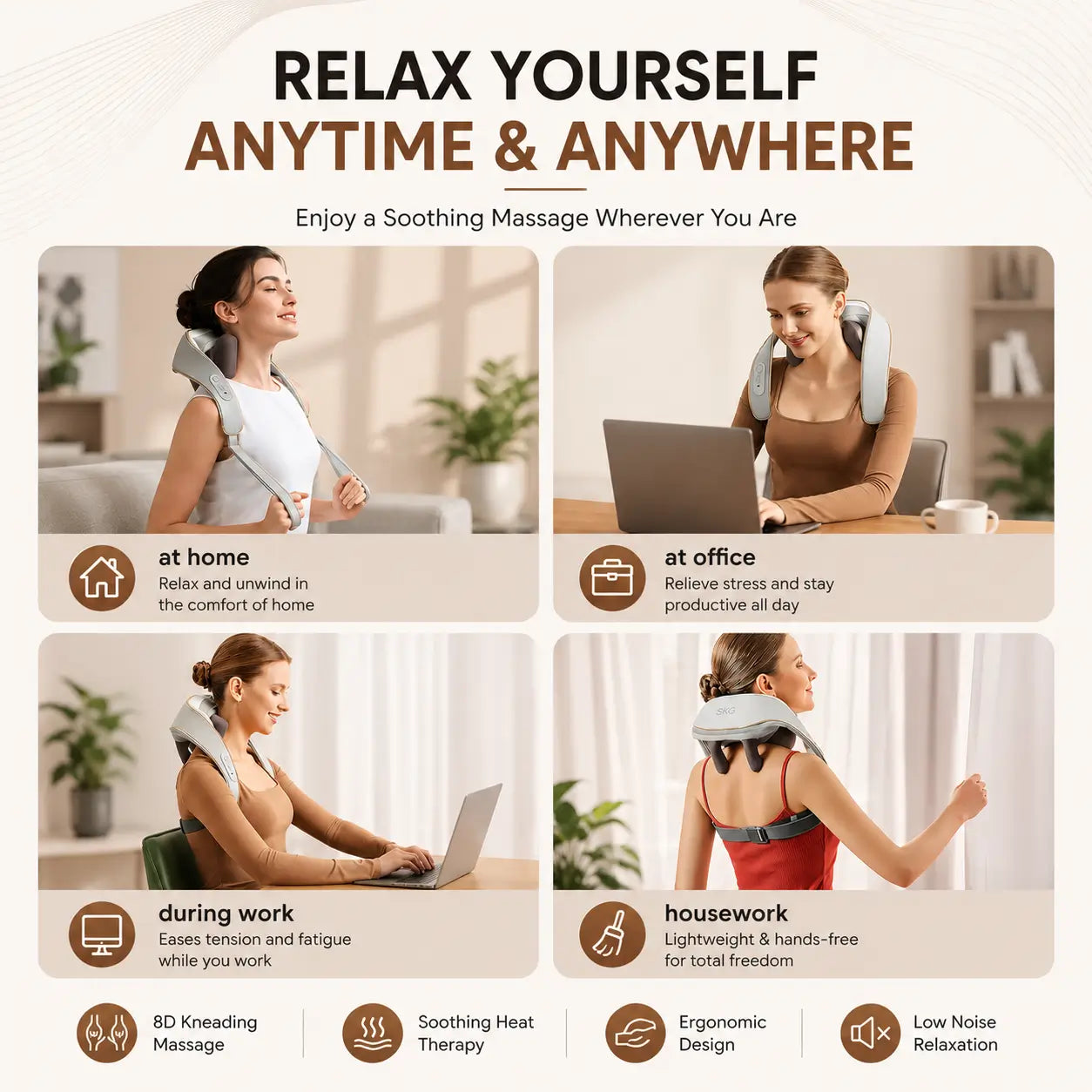 Cordless Neck & Back Massager with Heat Therapy