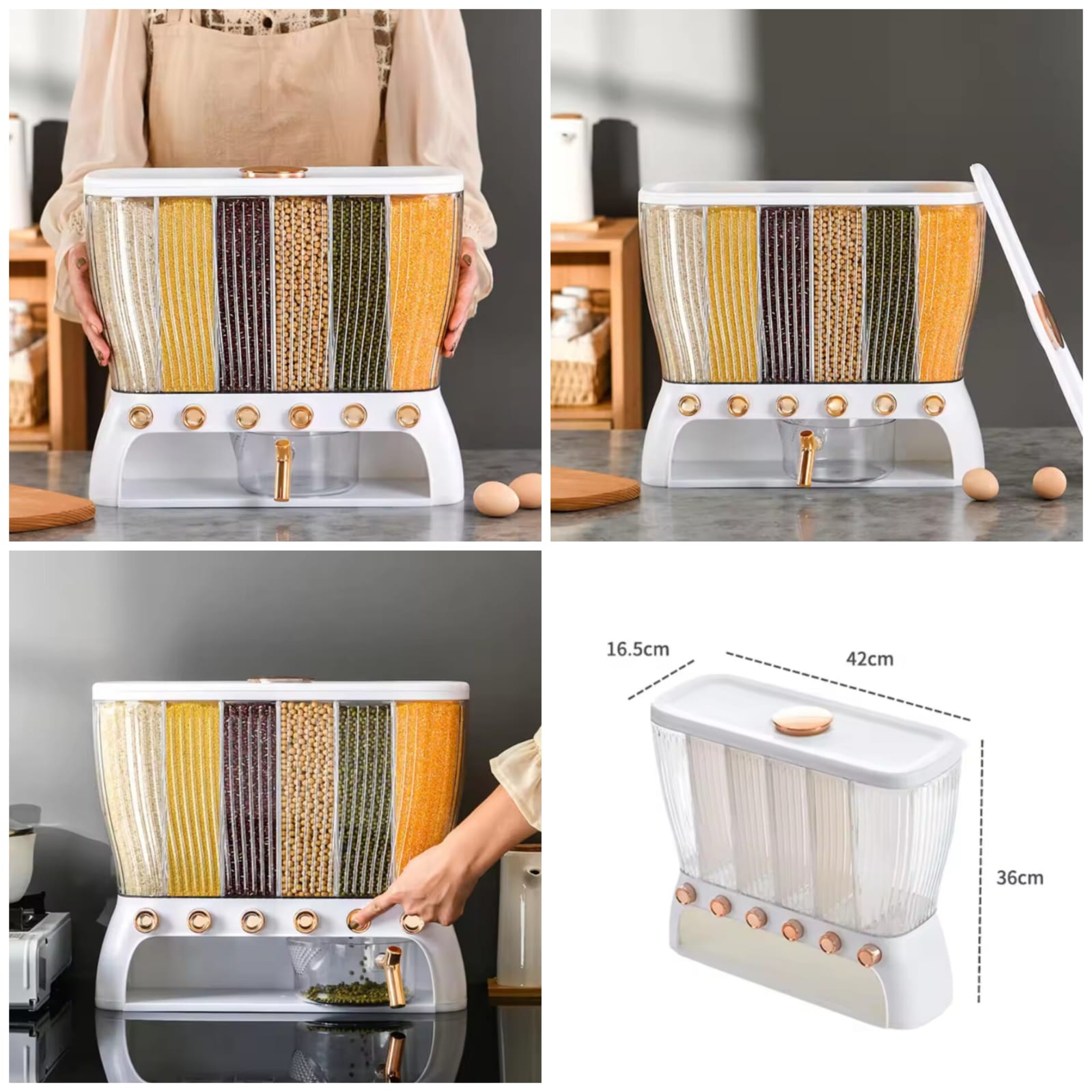 6 Compartment Cereal Dispenser Storage Organizer