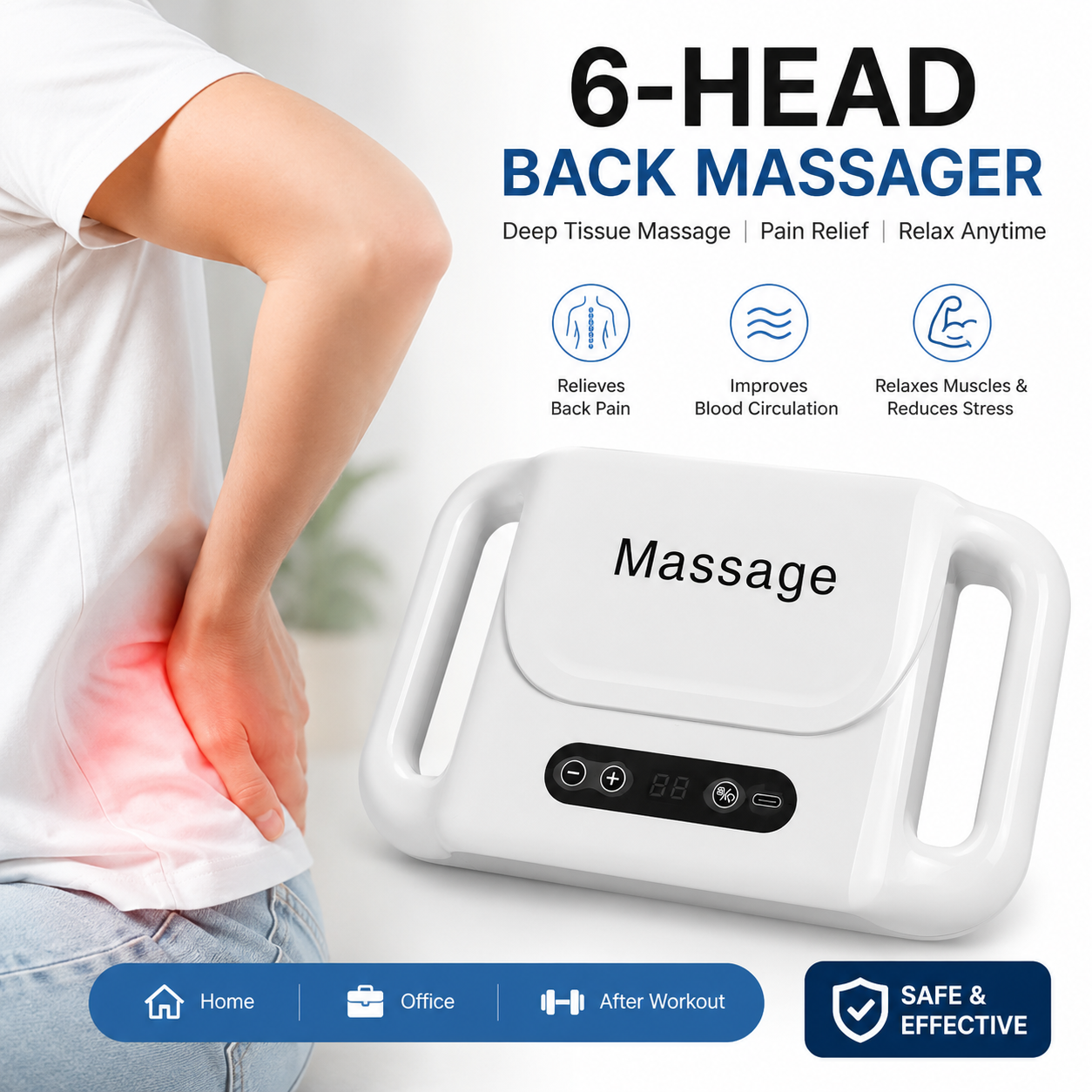 Multi-Head Fascia Muscle Massager Gun – Deep Tissue Relief for Back, Waist, and Legs