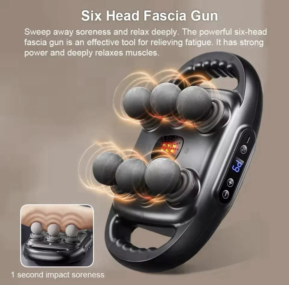 Multi-Head Fascia Muscle Massager Gun – Deep Tissue Relief for Back, Waist, and Legs
